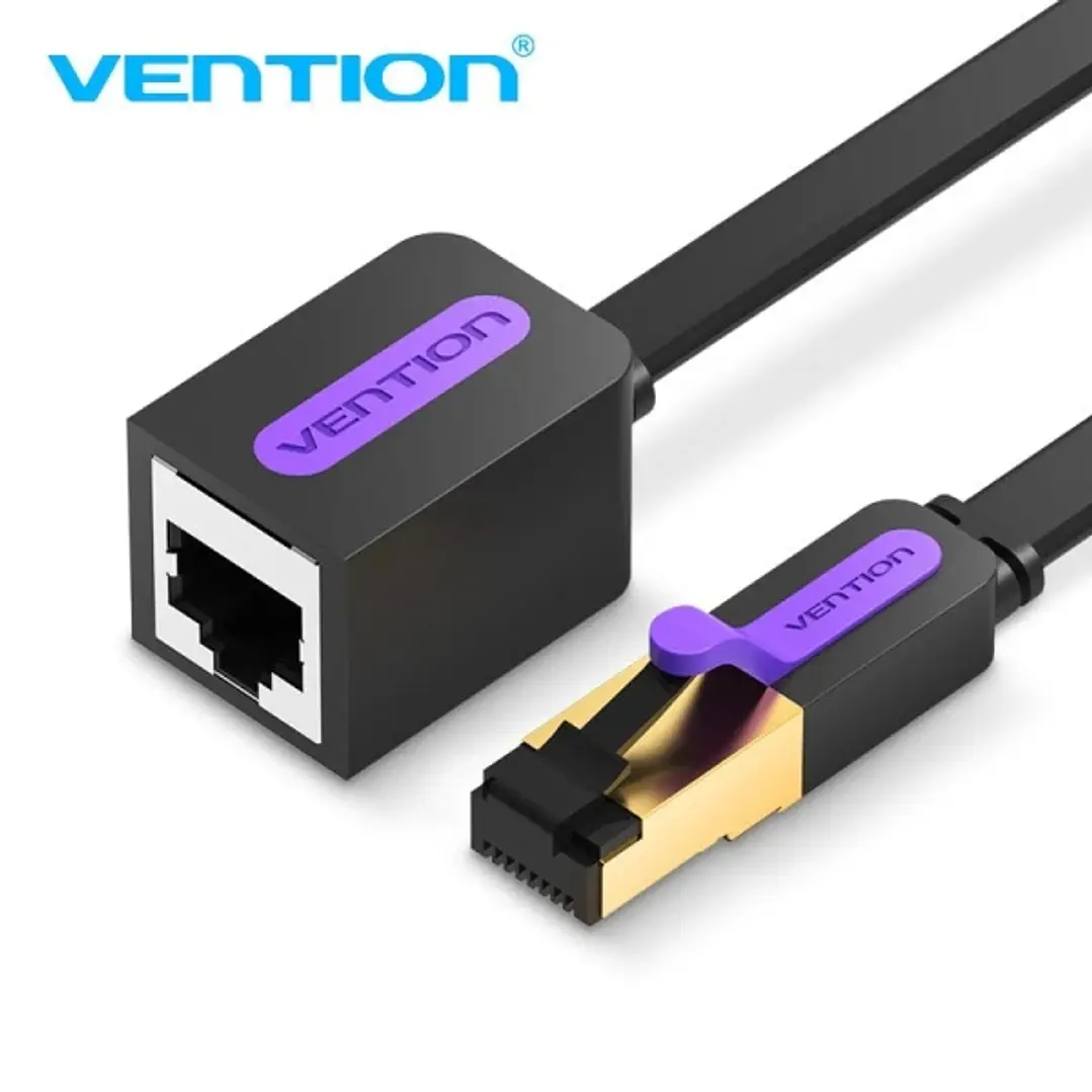 Vention Cable Extensor de Red Cat.7 - Longitud 0.5m - Velocidad hasta 10Gbps - 30 AWG - Conectores Chapados en Oro - Color Negro 1
