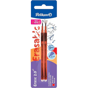 Pelikan Blister 2 Recambio de Borrador Erase 2.0 - Ideal para Lapices y Boligrafos - Color Rojo