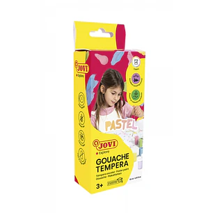 Jovi Gouache Tempera Estuche de 6 Botes 15ml Tempera Escolar - Colores Pastel + Pincel - Mezclables - Incluye Pincel - Color Surtido