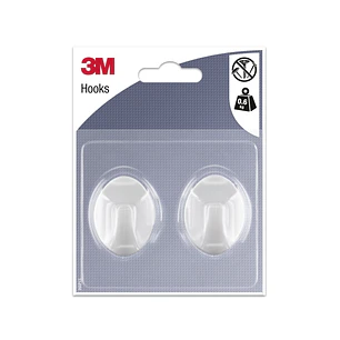 3M Pack de 2 Ganchos Adhesivos Ovalados - Formato M - Soporta hasta 0.6kg - Color Blanco