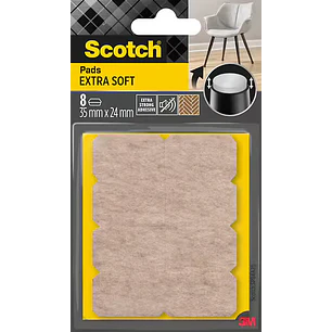 Scotch Pack de 8 Almohadillas de Fieltro Adhesivas - Extra Suaves - 35  x 24mm - Color Beige