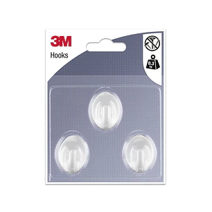 3M Pack de 3 Ganchos Adhesivos Ovalados - Formato S - Soporta hasta 0.3kg - Color Blanco