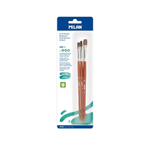 Milan 121 Pack de 3 Pinceles Planos - Formatos Surtidos - Color Madera Oscuro