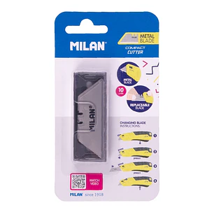 Milan Compact Acid Pack de 10 Recambios para Cuter - Hoja Metalica - Color Acero