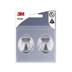 3M Pack de 2 Ganchos Adhesivos Ovalados - Formato M - Soporta hasta 0.6kg - Color Gris Metalizado