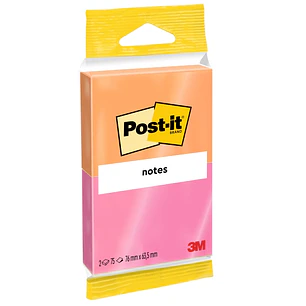 Post-It Pack de 2 Blocs de 75 Notas Adhesivas Reposicionables - Forma Rectangular - 76x63.5mm - Colores Surtidos