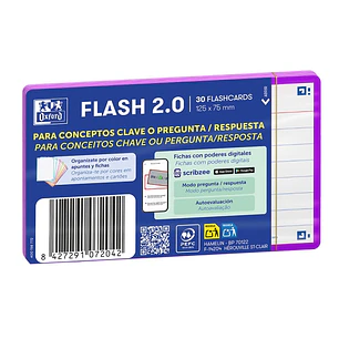 Oxford Pack de 30 FlashCards 2.0 - Formato A7 - Rayado Horizontal 1 Linea - Cartulina de 250g - Digitalizacion de Textos con App - Color Morado