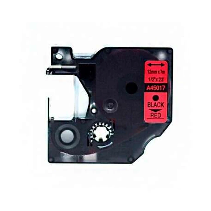Dymo D1 45017 Cinta de Etiquetas Generica para Rotuladora - Texto negro sobre fondo rojo - Ancho 12mm x 7 metros - Reemplaza S0720570 1