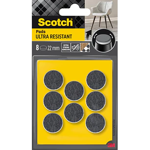 Scotch Pack de 8 Almohadillas de Fieltro Adhesivas - Ultra Resistentes - Diametro de 22mm - Color Blanco/Gris