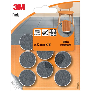 3M Pack de 8 Fieltros Adhesivos - 22mm de Diametro - Ultra Resistentes - Color Blanco y Gris