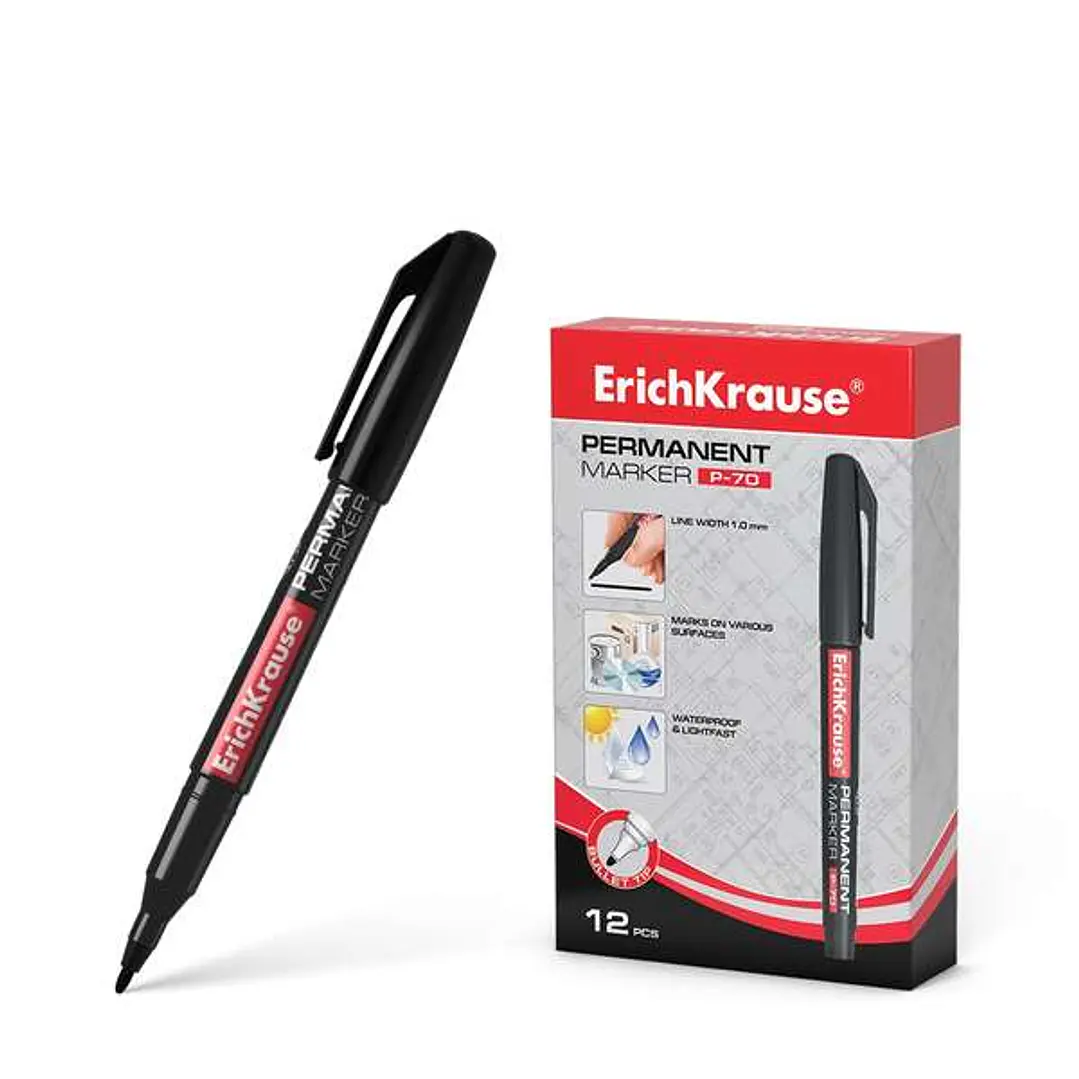Erichkrause Marcador Permanente P-70 - Punta de Bala de 1.0mm - Resistente al Agua y a La Luz - Color Negro 1