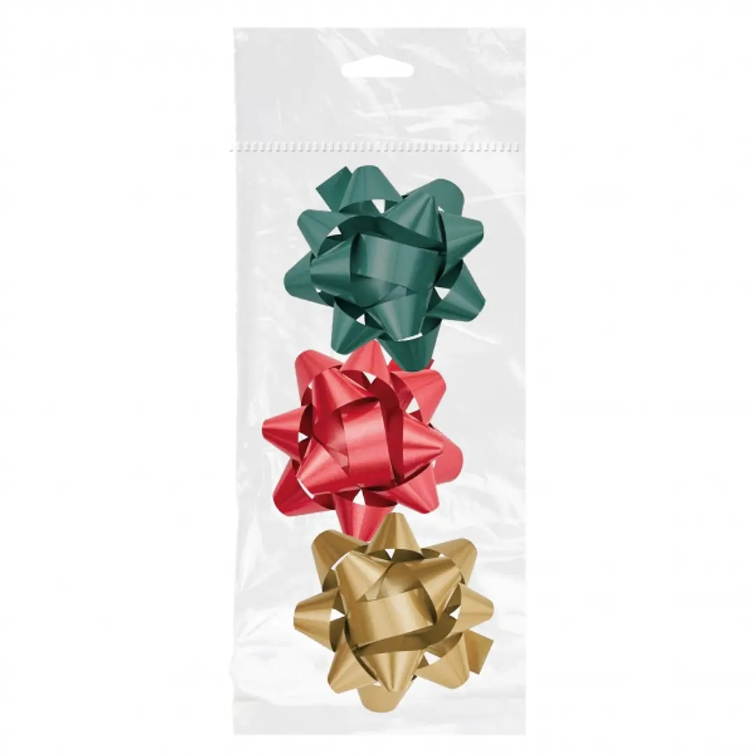 Dohe Chic Pack de 3 Lazos para Regalo - Forma de Estrella - Tamaño 8cm - Colores Rojo, Verde y Oro 1