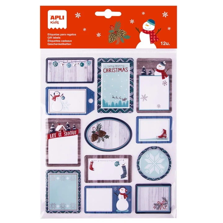 Apli Pack de 12 Etiquetas Adhesivas Navideñas para Regalos - Tamaños y Diseños Surtidos - Espacio para Escribir 1