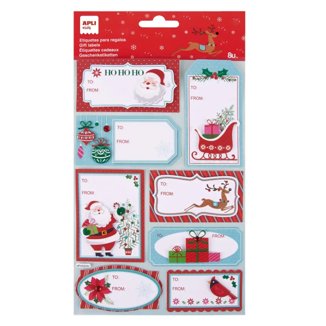 Apli Pack de 8 Etiquetas Adhesivas Navideñas para Regalos - Tamaños y Diseños Surtidos - Espacio para Escribir 1