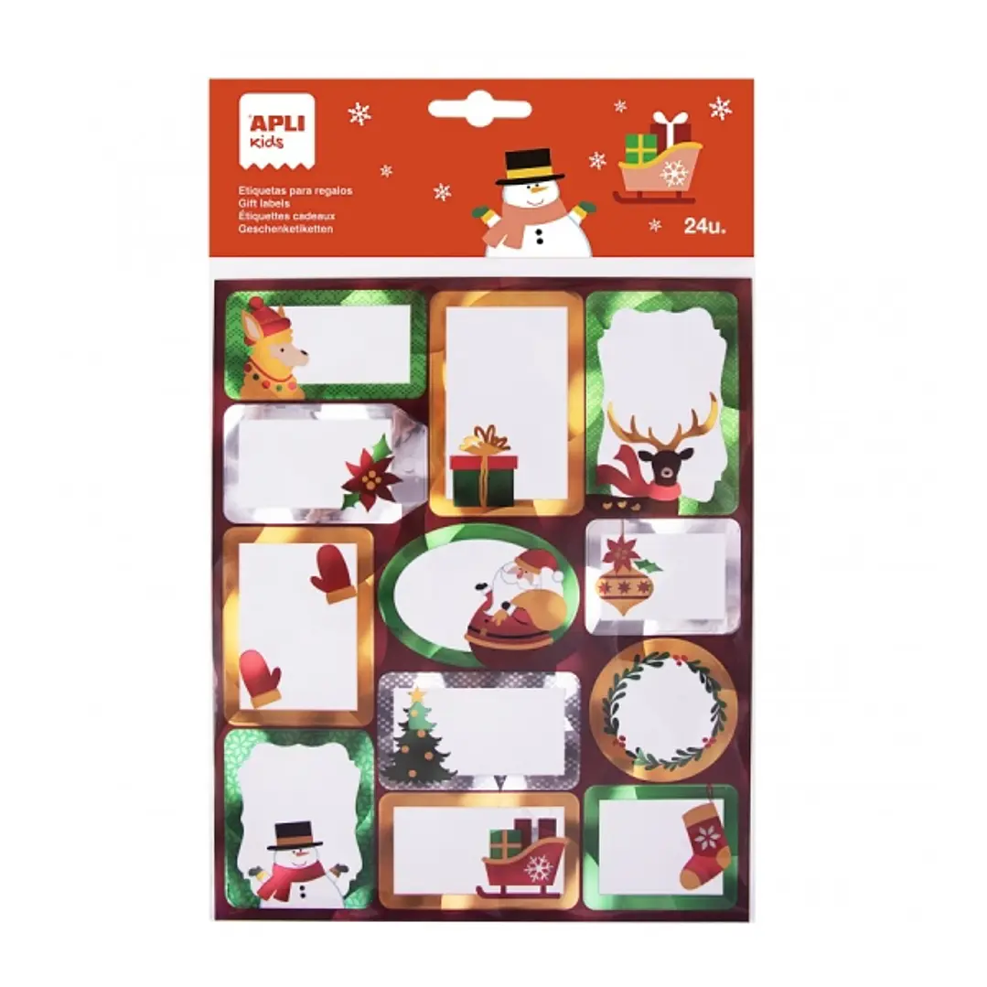 Apli Pack de 24 Etiquetas Adhesivas Navideñas para Regalos - Tamaños y Diseños Surtidos - Espacio para Escribir 1