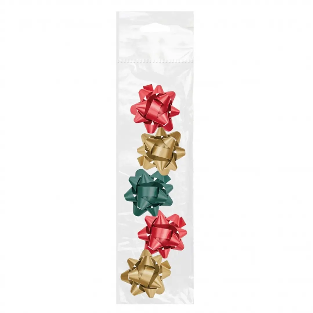 Dohe Chic Pack de 5 Lazos para Regalo - Forma de Estrella - Tamaño 5.6cm - Colores Rojo, Verde y Oro 1