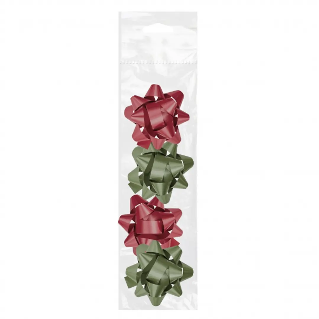 Dohe Chic Pack de 4 Lazos para Regalo - Forma de Estrella - Tamaño 6.5cm - Colores Rojo y Verde 1