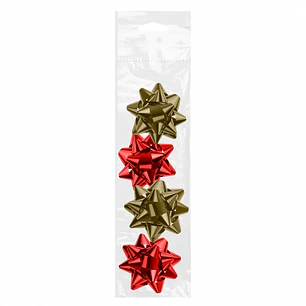 Dohe Shiny Pack de 4 Lazos para Regalo - Forma de Estrella - Tamaño 6.5cm - Colores Rojo y Oro