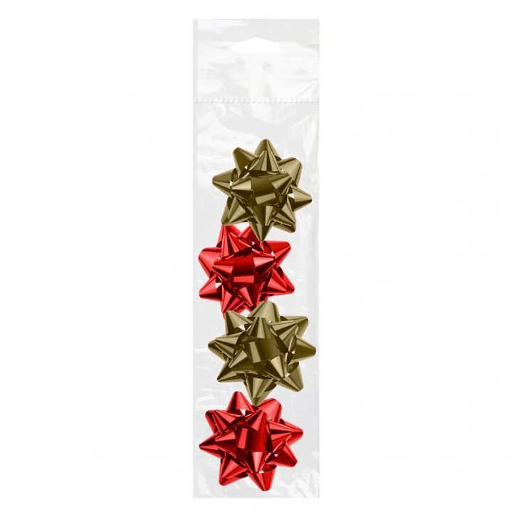 Dohe Shiny Pack de 4 Lazos para Regalo - Forma de Estrella - Tamaño 6.5cm - Colores Rojo y Oro 1