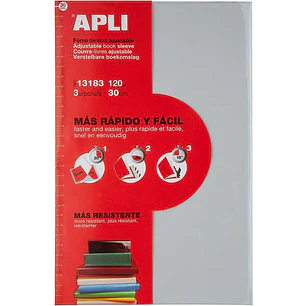 Apli Pack de 3 Forros de Libros con Solapa Ajustable 290 mm - PVC - Forra en 3 Pasos