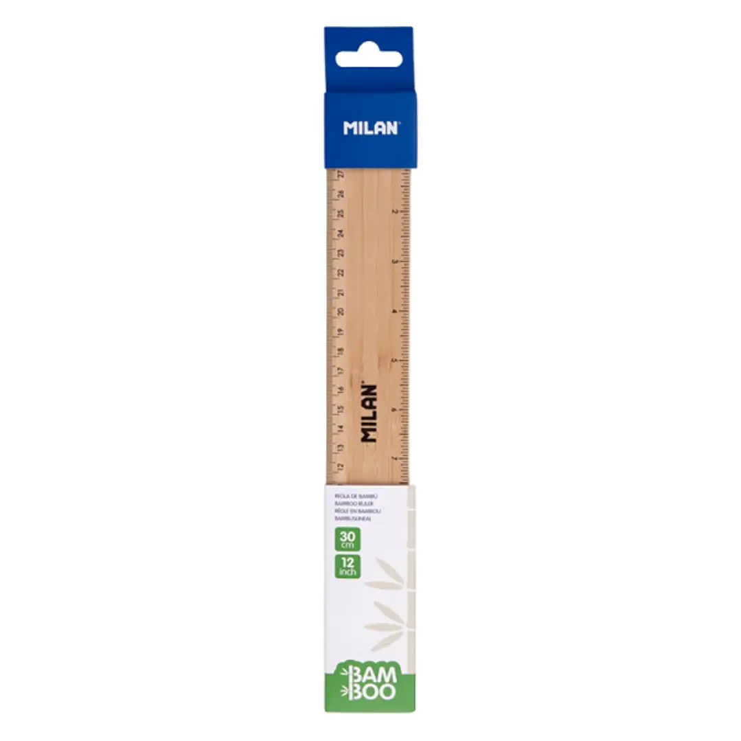 Milan Regla de 30cm - Bambu - Gruesa - Centimetros y Pulgadas - Color Madera Claro 1