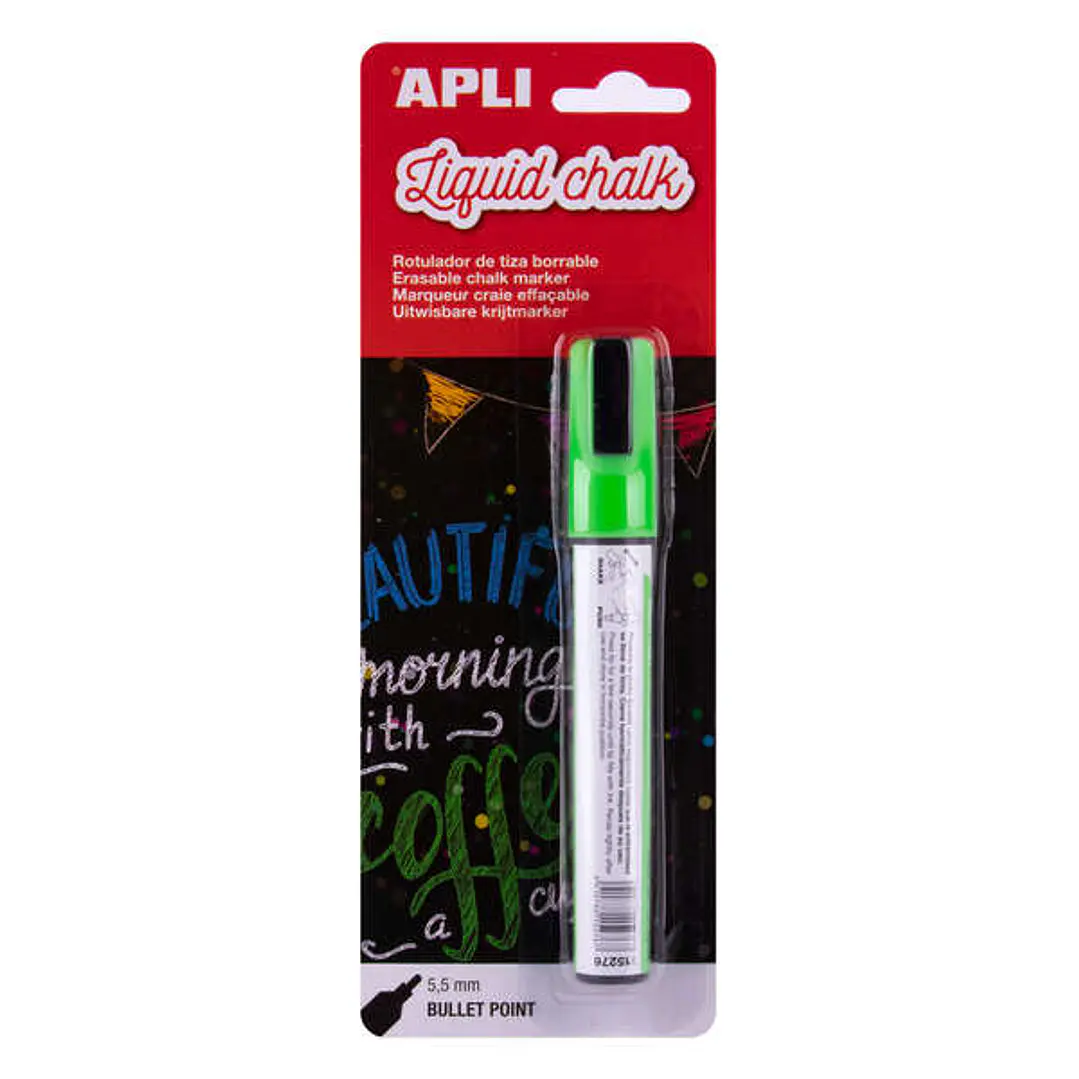 Apli Rotulador de Tiza Liquida Verde - Punta Redonda de 5.5mm - Facil de Borrar con Paño Humedo - Secado Rapido y Libre de Toxicos 1