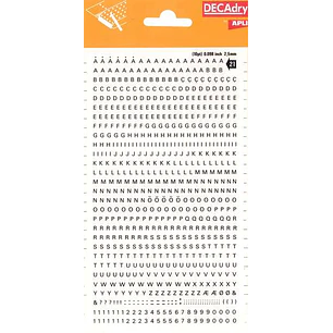 Apli Letras y Numeros Transferibles - 2.5mm - 731 Caracteres - Facil Aplicacion y Gran Adherencia - Negros