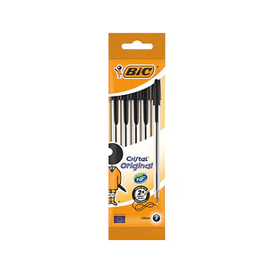 Bic Cristal Original Pack de 5 Boligrafos de Bola - Punta Redonda de 1.0mm - Trazo 0.4mm - Tinta con Base de Aceite - Color Negro