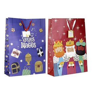 Bismark Bolsa de Papel Reyes Magos Jumbo - Medidas 40x70x18cm - Tarjeta Colgante - 2 Diseños Diferentes Aleatorios