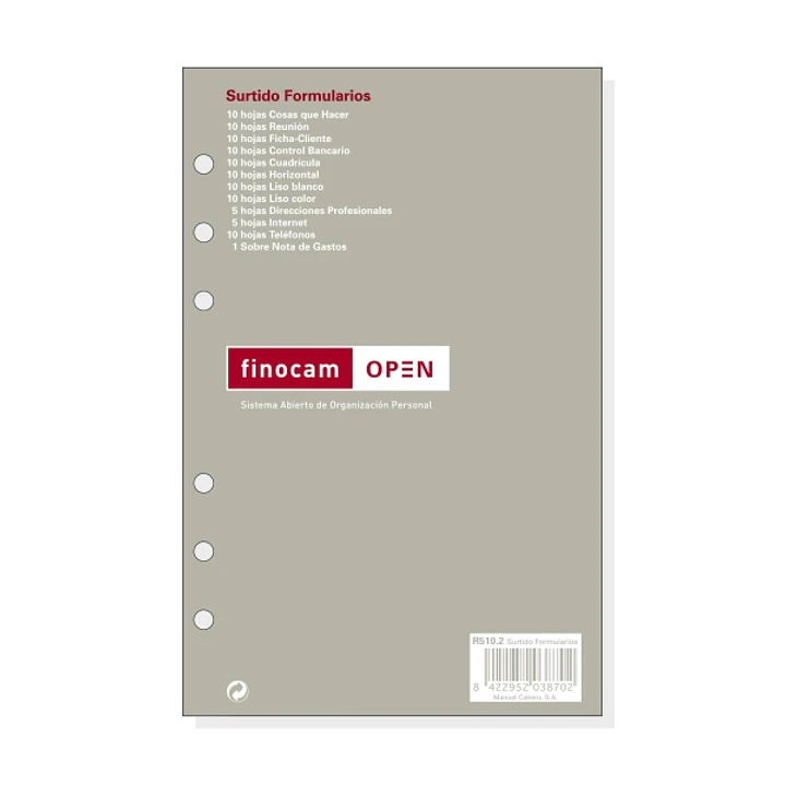 Finocam R510.2 Formularios Surtidos de Recambio para Agendas Open - Formato 500 - 117x9x181mm - Color Surtidos 1