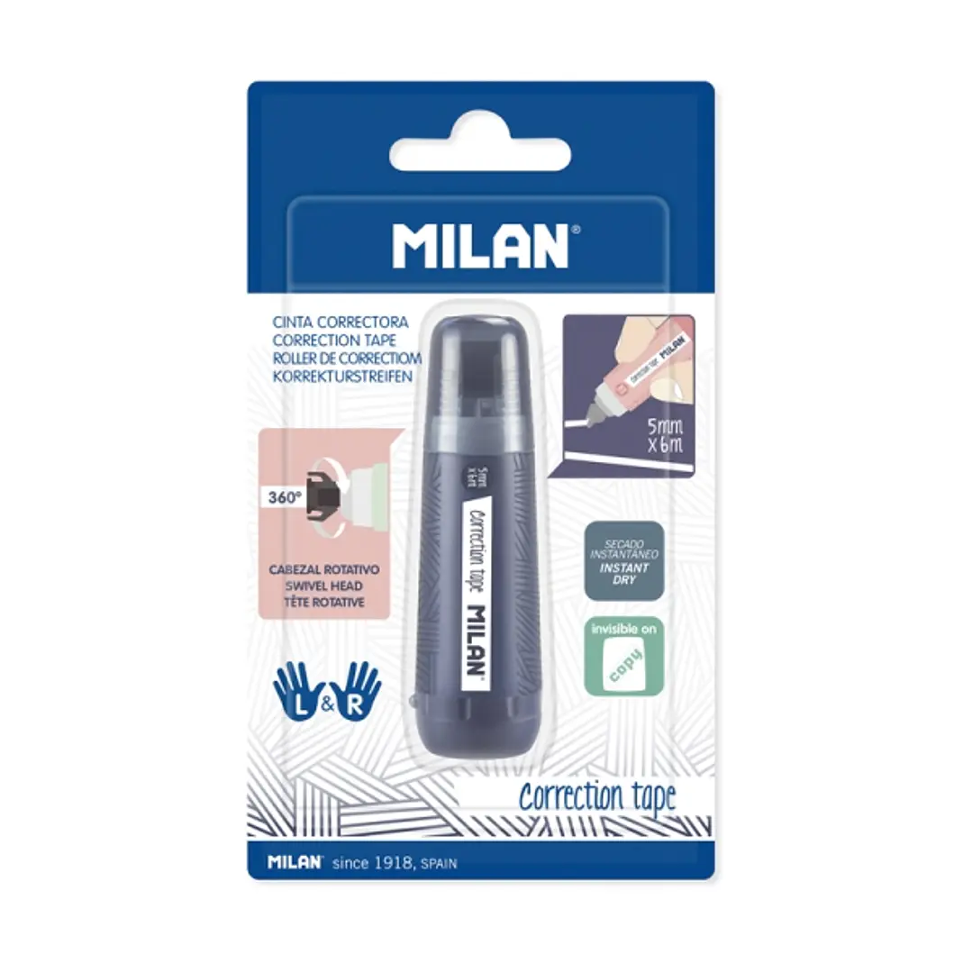 Milan 430 Since 1918 Cinta Correctora Cilindrica - Presentacion en Blister - 5mm x 6m - Colores Surtidos 1