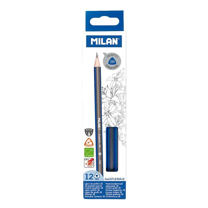 Milan Pack de 12 Lapices de Grafito Triangulares - Mina 2B de 2.4mm - Resistente a la Rotura - Recomendado para Dibujo Artistico 1
