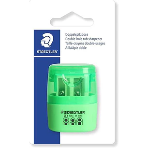 Staedtler Sacapuntas Doble Uso con Deposito - 2 Agujeros - De 8.2mm hasta 10.2mm - Color Verde Neon