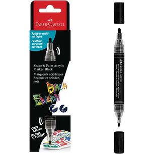 Faber-Castell Shake & Paint Black Edition Rotulador Acrilico Doble Punta - Puntas Redondas de 1mm y 3mm - Tinta Acrilica al Agua - Color Negro