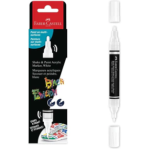 Faber-Castell Shake & Paint Black Edition Rotulador Acrilico Doble Punta - Puntas Redondas de 1mm y 3mm - Tinta Acrilica al Agua - Color Blanco