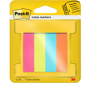 Post-It Pack de 4 Blocs de 50 Marcadores Reposicionables - Forma Rectangular - Colores Surtidos