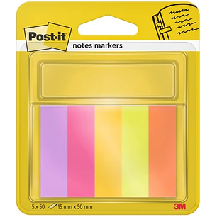Post-It Pack de 5 Blocs de 50 Marcadores Reposicionables - Forma Rectangular - Colores Surtidos