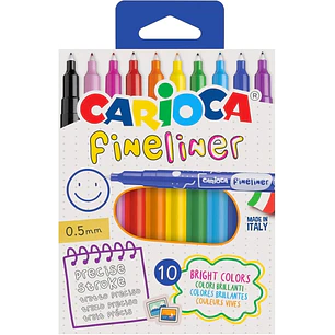 Carioca Fineliner Pack de 10 Rotuladores - Punta Blanca de Acetal 0.5mm - Colores Surtidos