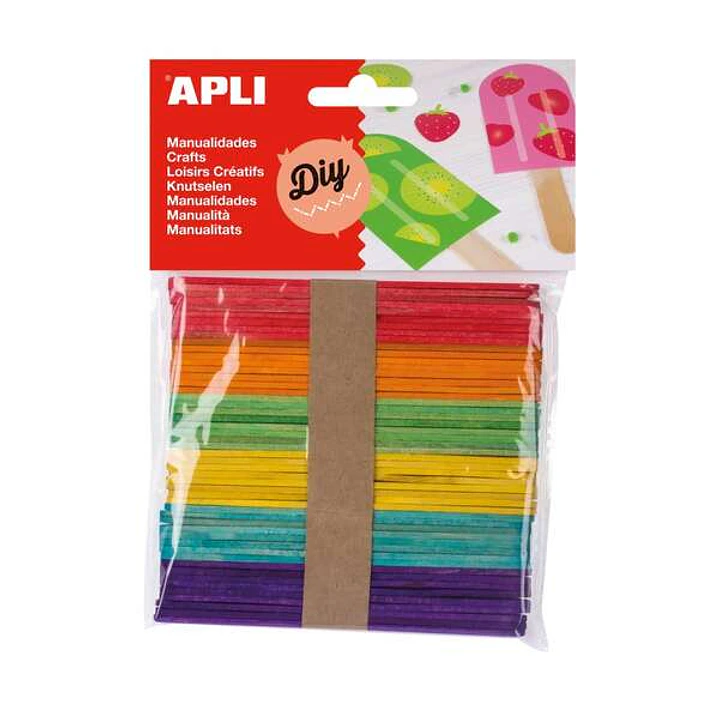 Apli Pack de 50 Palos Polo de Madera Natural 114 x 10 mm - Colores Surtidos 1