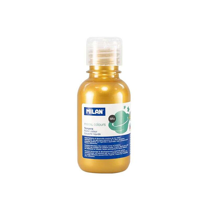 Milan Botella de Tempera 125ml - Tapon Dosificador - Secado Rapido - Mezclable - Color Oro 1