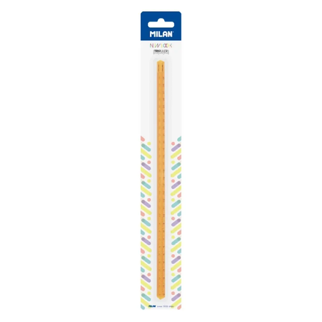 Milan New Look Regla Triangular de 30cm - Plastico Rigido - Transparente - Color Naranja 1