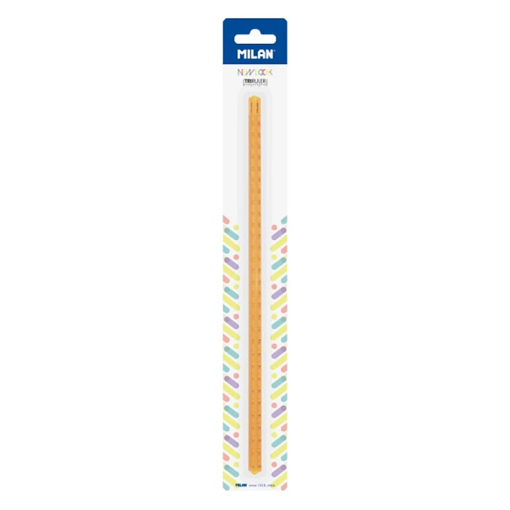 Milan New Look Regla Triangular de 30cm - Plastico Rigido - Transparente - Color Naranja 1