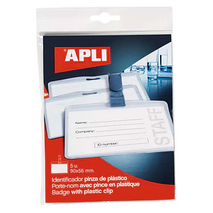 Apli Identificador con Pinza de Plastico para Tarjetas de Visita - Tamaño 90 x 56mm - Ideal para Ferias y Convenciones - Uso en Hospitales, Seguridad 