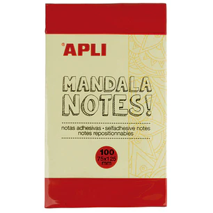 Apli Notas Adhesivas Mandala 125x75mm - 100 Hojas - Diseño Mandala - Adhesivo de Calidad - Amarillo