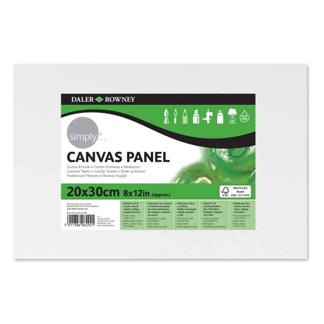 Daler Rowney Simply Carton Entelado - 250g - 20x30cm - Imprimacion Triple - Grano Medio - 100% Algodon sin Acido - 250g - Color Blanco 1