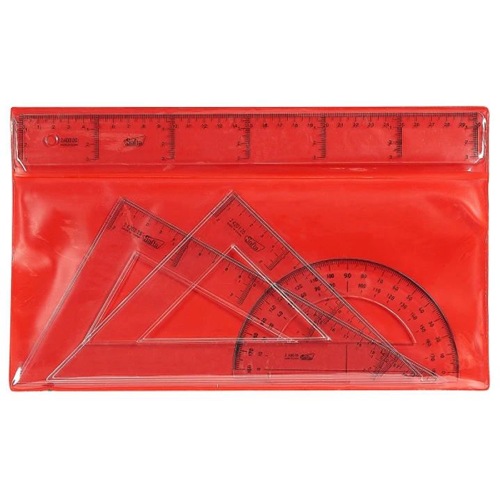 Safta Pack de 4 Reglas - Regla de 30cm - Escuadra de 25cm - Cartabon de 25cm - Semicirculo de 15cm - Color Transparente 1