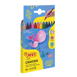 Jovi Large Easy Grip Pack de 12 Ceras Plasticas Hexagonales - Facil de Sacar Punta - No Mancha - Ideal para Manos Pequeñas - Colores Surtidos