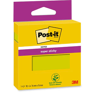 Post-It Super Sticky Pack de Hojas/Bloc, 1 Bloc de 90 Notas Adhesivas Reposicionables - 76x76mm - Color Verde