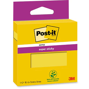 Post-It Super Sticky Bloc de 90 Notas Adhesivas Reposicionables - 76x76mm - 100% PEFC - Color Amarillo
