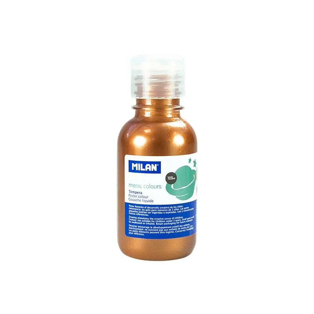 Milan Botella de Tempera 125ml - Tapon Dosificador - Secado Rapido - Mezclable - Color Cobre 1